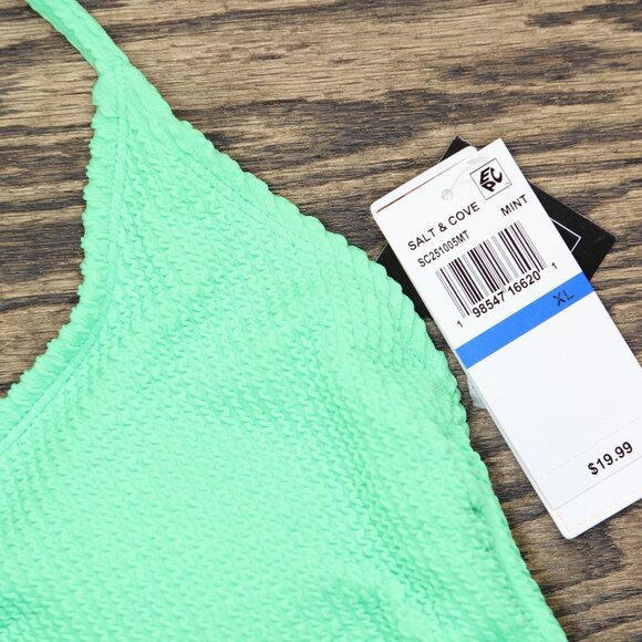 NWT Salt + Cove Juniors Rib Scrunch Scoop-Neck Bikini Top Mint Tea Green XL - Picture 7 of 8